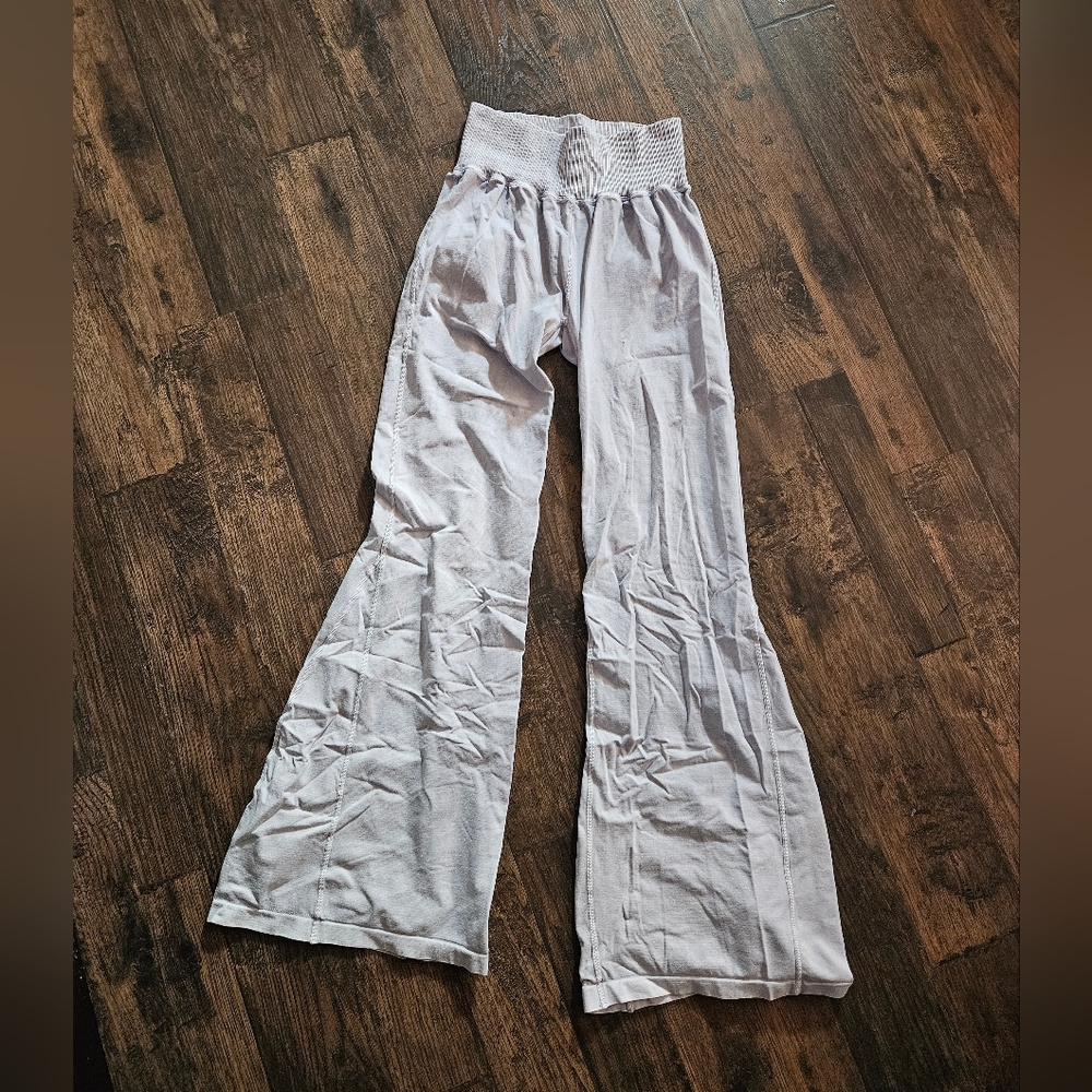 Free People Light Gray Wide Leg Smocked Waist Pants
